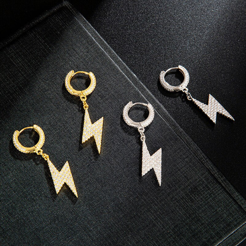  Iced Zircon Lighting Earring Gold Color Micro Paved AAA Earrings 
