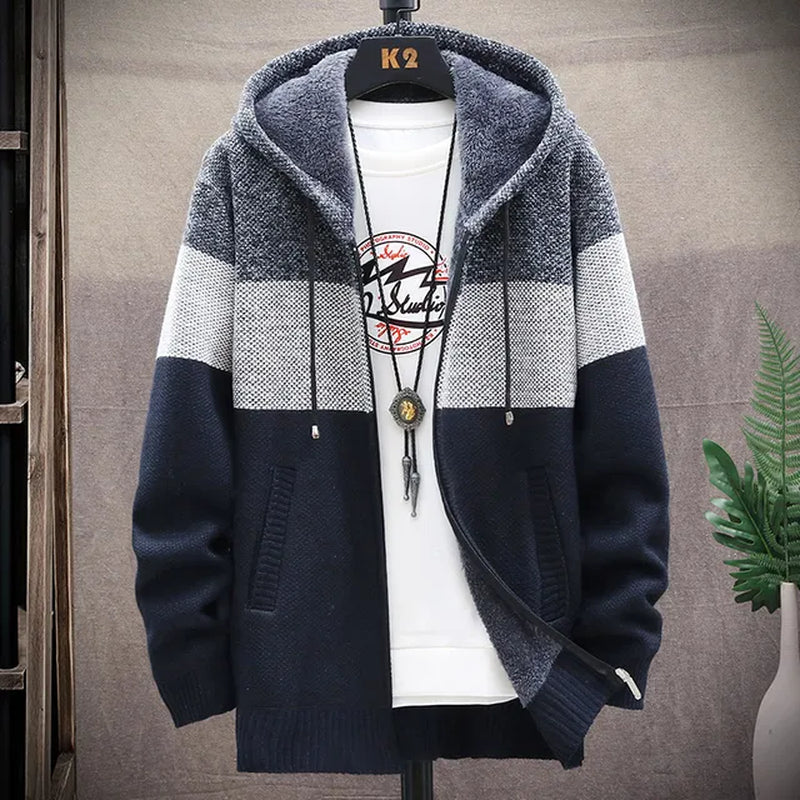 Men'S Hooded Jumper Cold Sweater Winter Fleece Jackets Cardigan Wool Autumn Warm Zip up Jacket Male Clothing Japan Knitwear Coat