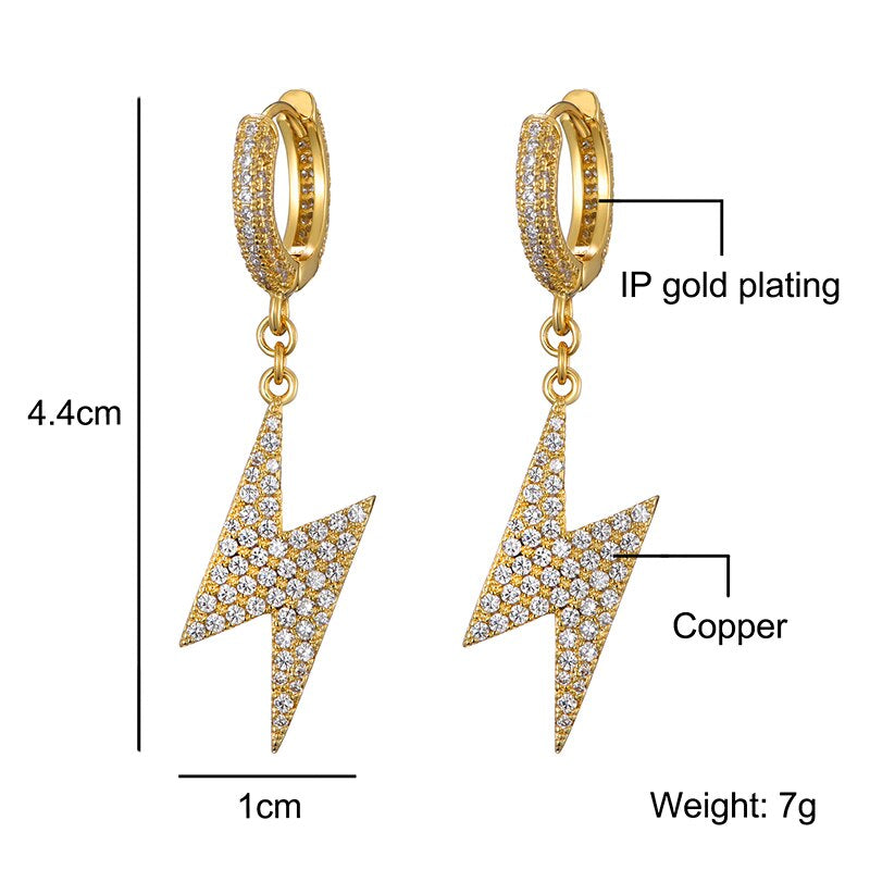  Iced Zircon Lighting Earring Gold Color Micro Paved AAA Earrings 