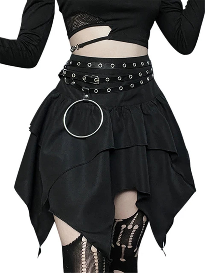 Drawstring Tie-Up Ruched Ruffles Mini Skirt 
