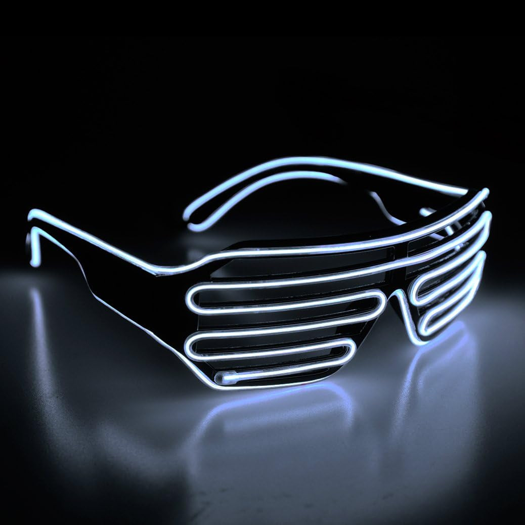 Aquat Light up Shutter Neon Rave Glasses El Wire LED Sunglasses Voice Activated Glow DJ Costumes for 80S, EDM, Party RB02