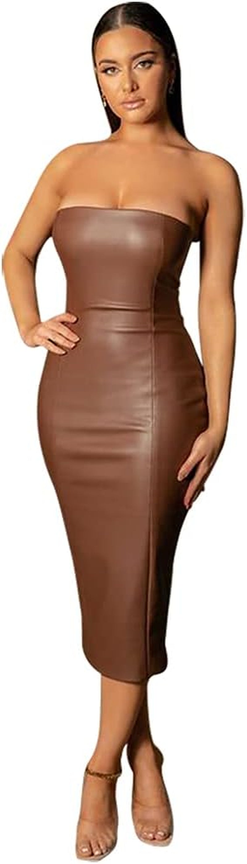 Strapless Tube Top Dress off Shoulder  Faux Leather Dress