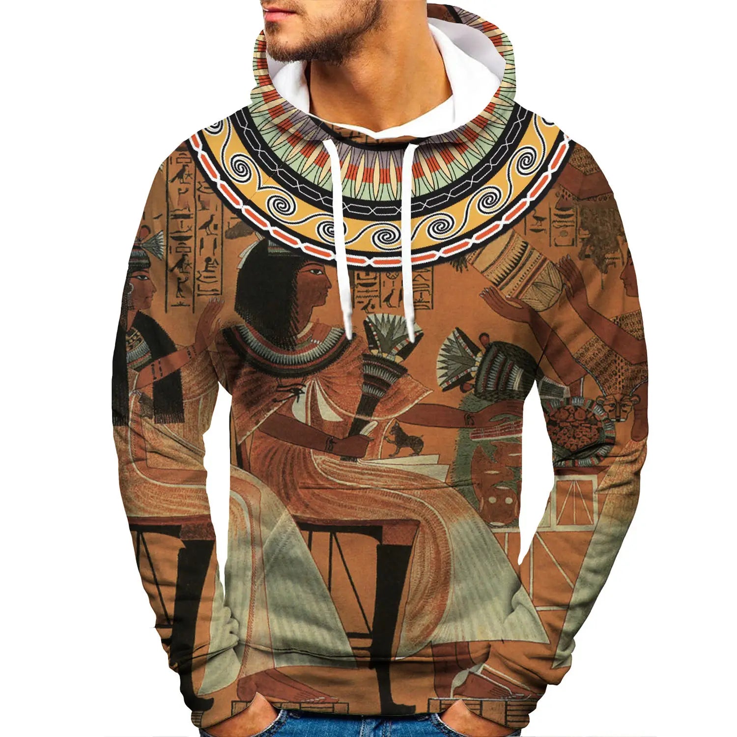 Ancient Egyptian Culture Printed Men Hoodies  Streetwear Hip Hop Pullover
