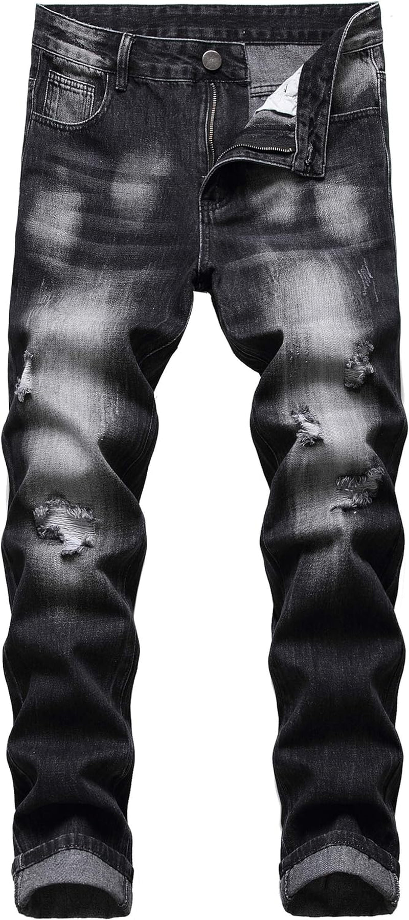 Men's Ripped Slim Fit Jeans Straight Leg Distressed 