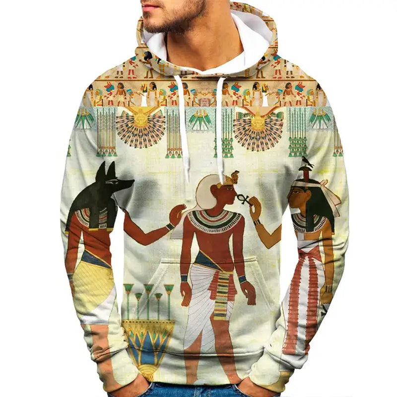Ancient Egyptian Culture Printed Men Hoodies  Streetwear Hip Hop Pullover