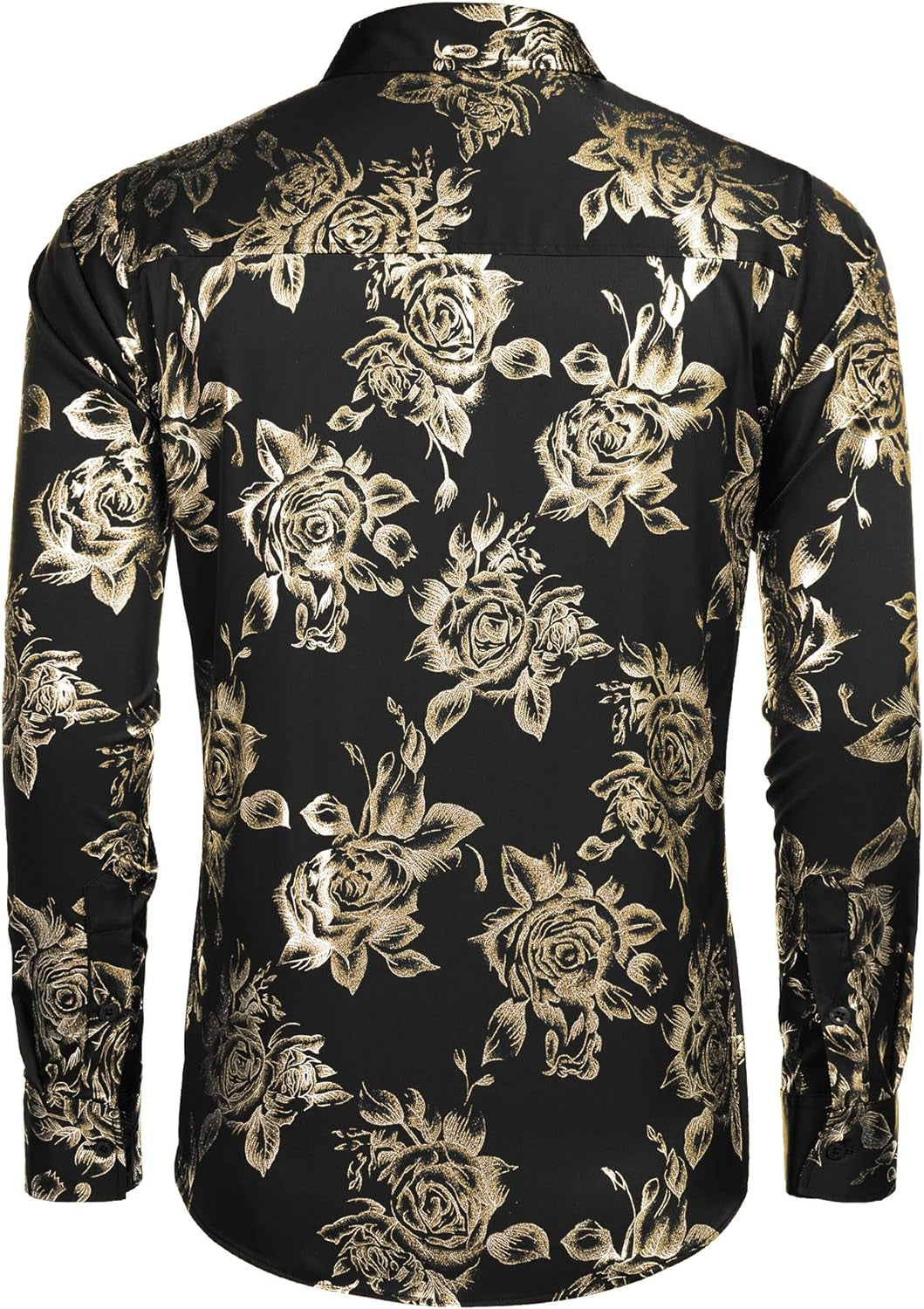 Men's Rose Shiny Shirt Luxury Flowered Printed Button down Shirt