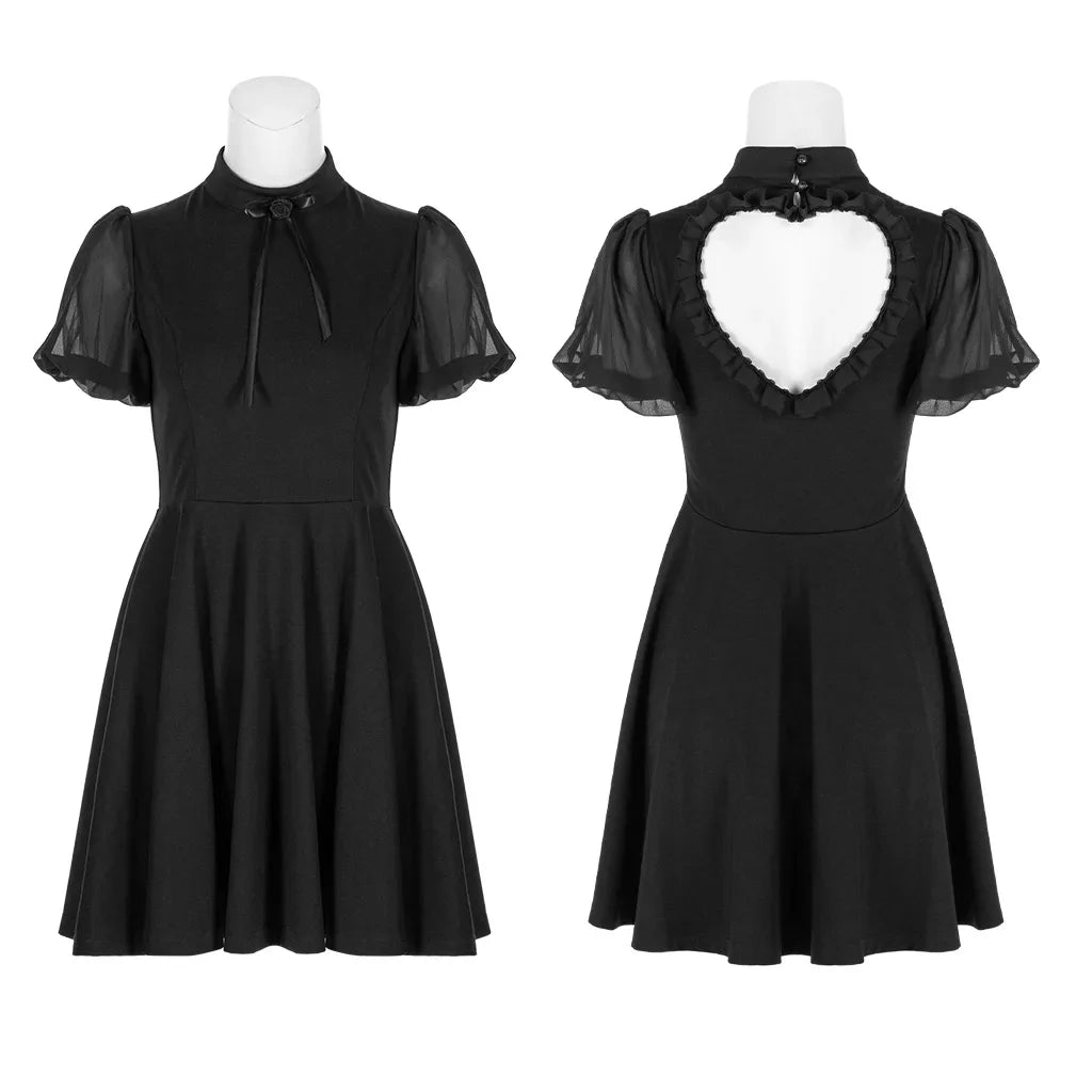 Women Black  Puff Sleeve Heart back cut out Slim Dress
