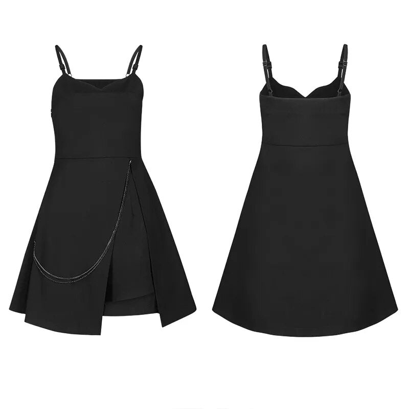 Women 2 Piece Suit A-LINE D V Neck Thin Strap Removable Shorts Black Dress