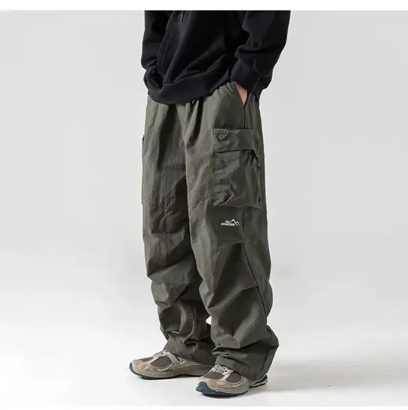 Cargo Pants Men Waterproof Japanese Style Retro Fashion Multi Pockets Pleated Full Length High Street Autumn All-Match Trousers