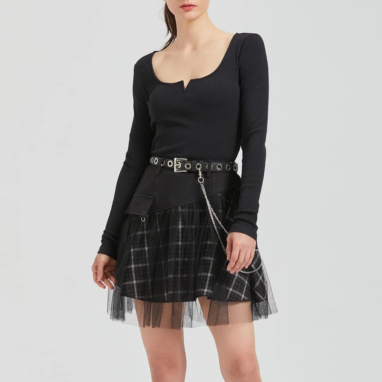 Women Gothic Skirts Mini Plaid Skirt  High Waist A-Line  Skirt
