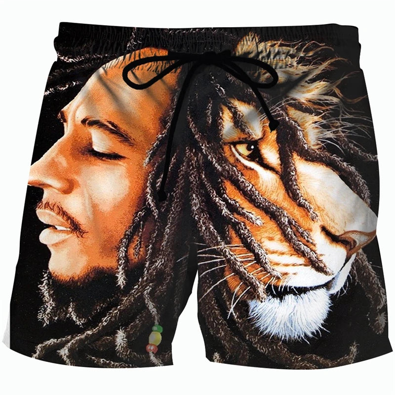 Bob Marley Men Gym Shorts Raggae Rasta Jamaican 