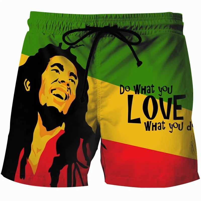 Bob Marley Men Gym Shorts Raggae Rasta Jamaican 