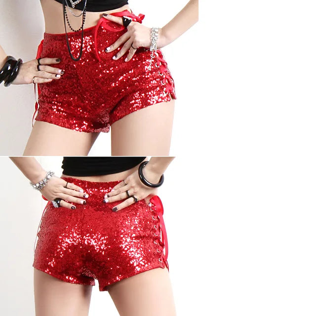 High Waist Sexy Sequined Bandage Shorts Dj Pole Dance Micro Shorts for Women
