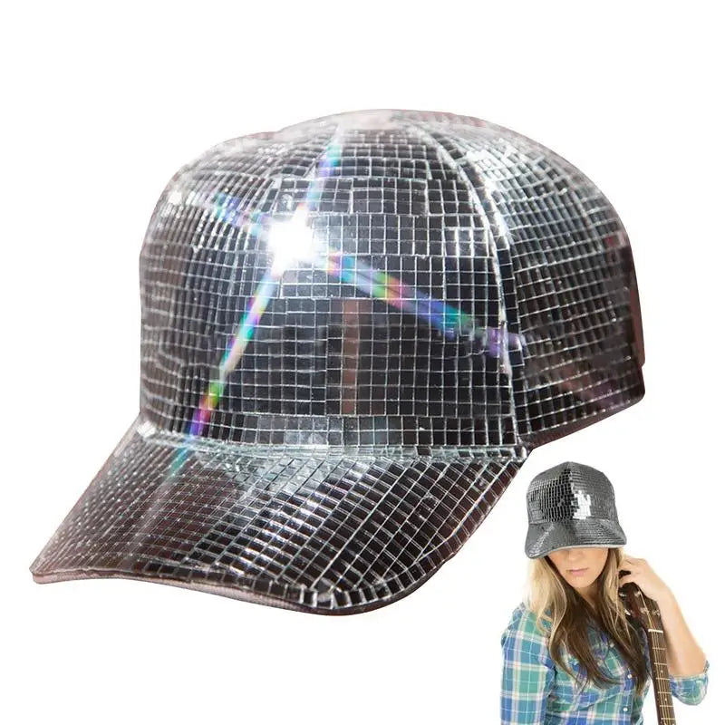 Mirror Ball  Sparkly  Baseball Hats Disco Ball Caps 