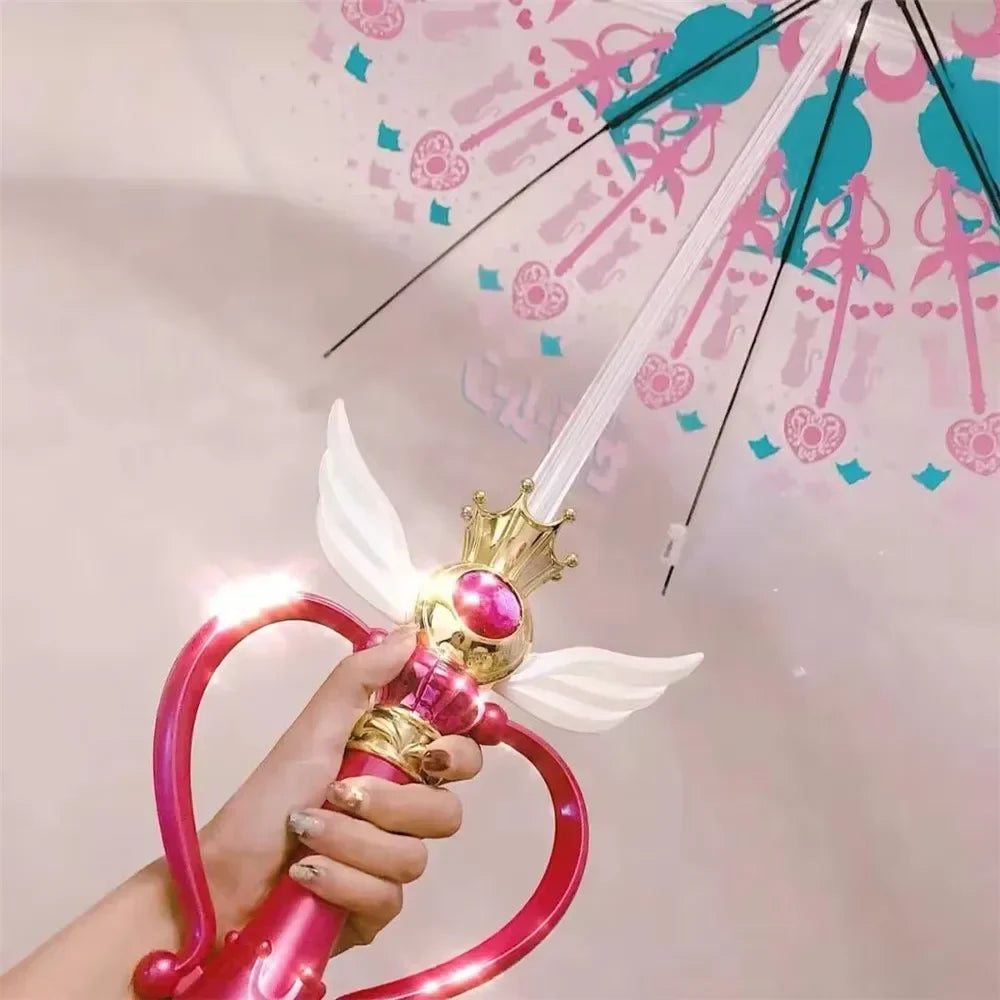 Transparent Sailormoon Luminous Umbrella Paraguas for Women Girls Kids Gift Sailor Moon Magic Stick Umbrella Rain Gear