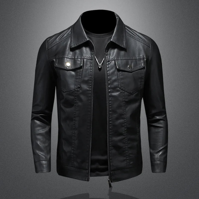 Men Slim Locomotive Leather Jackets Multiple Pockets Moto Biker Pu Leather Coats High Quality Male Spring Leather Jackets 5XL