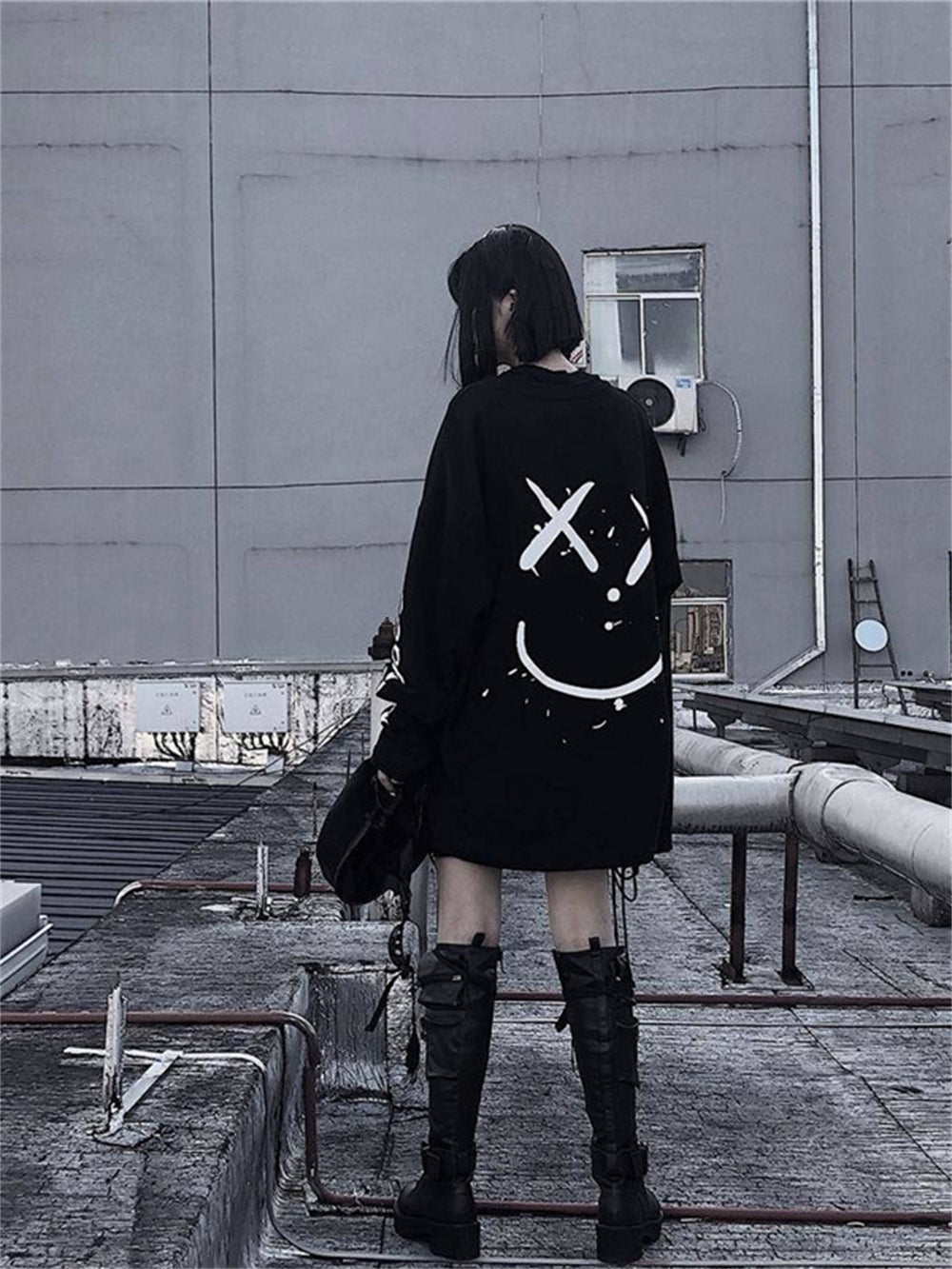 Harajuku Women Alt Emo Tshirts Oversized Long Sleeve E Girl Pullovers Hip Hop Punk Streetwear Tees Black Loose T-Shirt Clothes