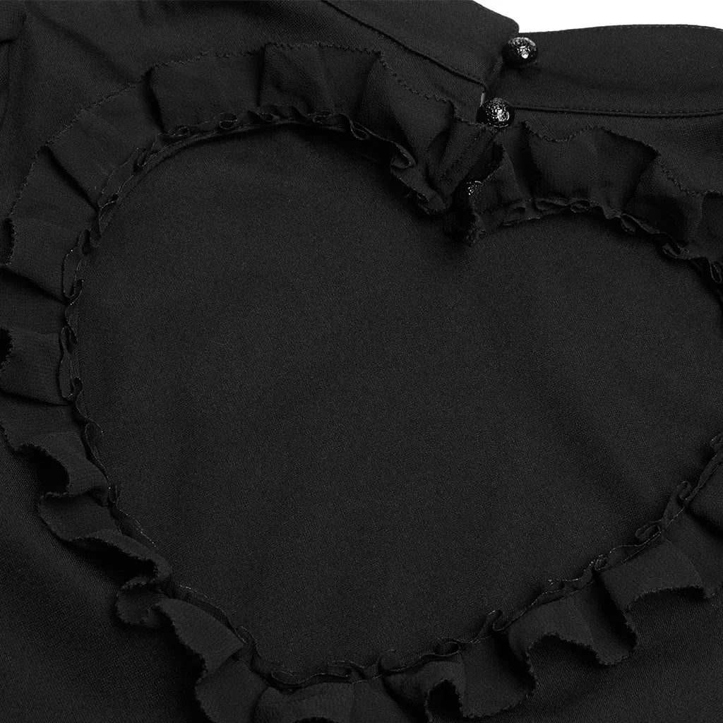Women Black  Puff Sleeve Heart back cut out Slim Dress